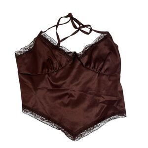 forever21 brown lace trim tie tank top
